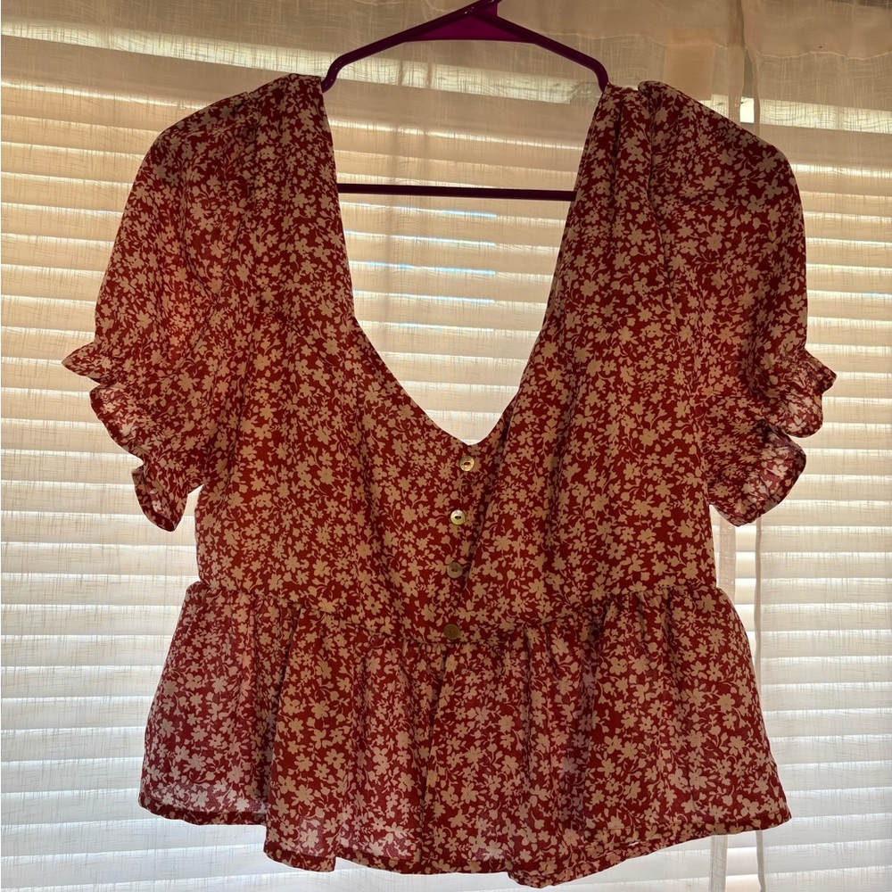 Floral Red Women's Top